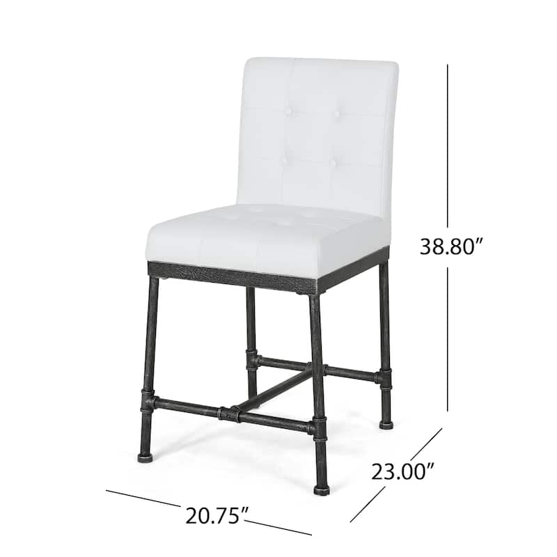 Roomfitters Padded Counter Height Chair Set of 2, Tufted Backrest, Modern Dining Seating, White