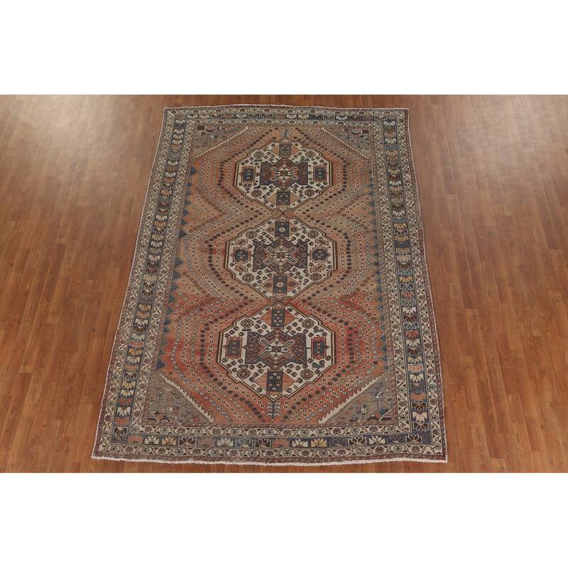 Traditional Bakhtiari Persian Vintage Rug Handmade Orange Wool Carpet - 6'10"x 9'11"