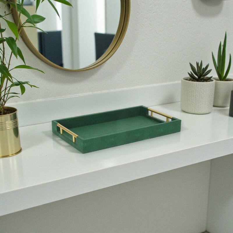 Lusan Faux Shagreen Tray with Handles - Green Shagreen