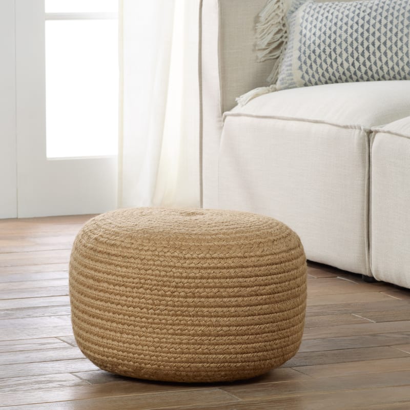 Jaipur Living Saba Solar Round Indoor/Outdoor Polyester Pouf Ottoman/Foot Stool - 18"X18"X12"