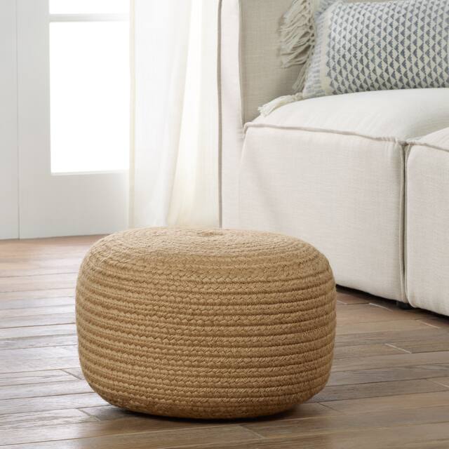 Santa Rosa Woven Jute-look Indoor/ Outdoor Solid Pouf - 18"X18"X12"