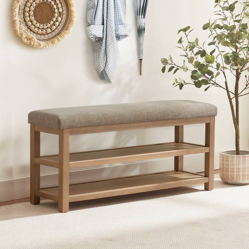 HUIMO Multi-Functional Solid Wood Bench with Storage Shelves 46in/39in/31in