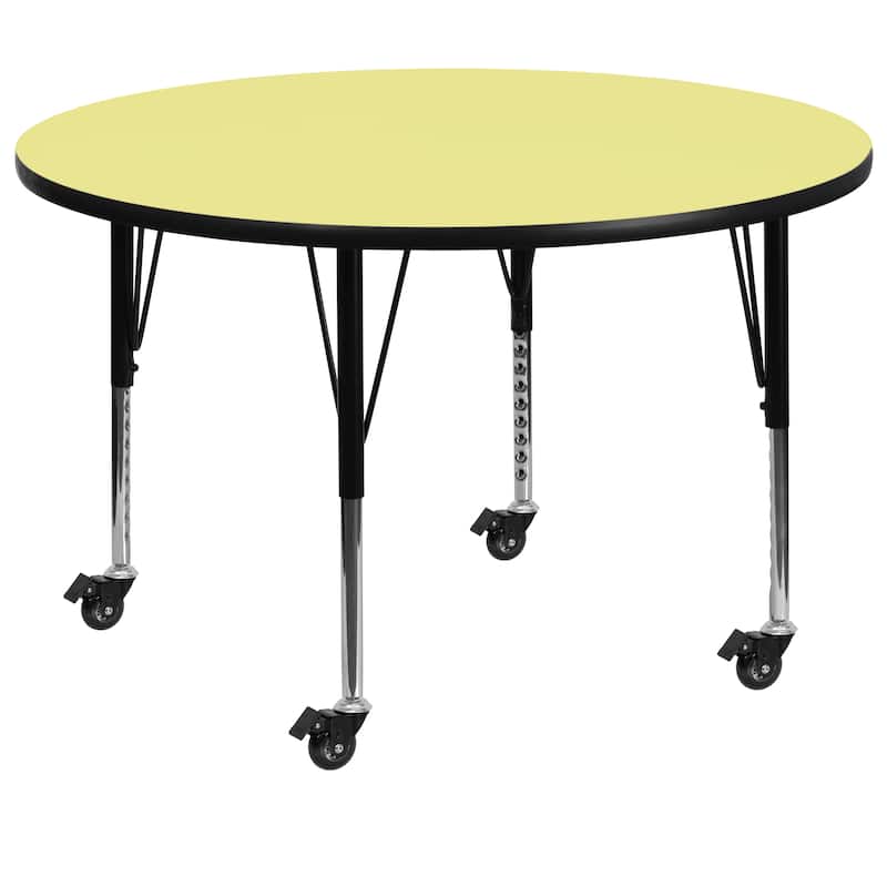 Mobile 60'' Round Thermal Laminate Activity Table - Adjustable Short Legs - Yellow