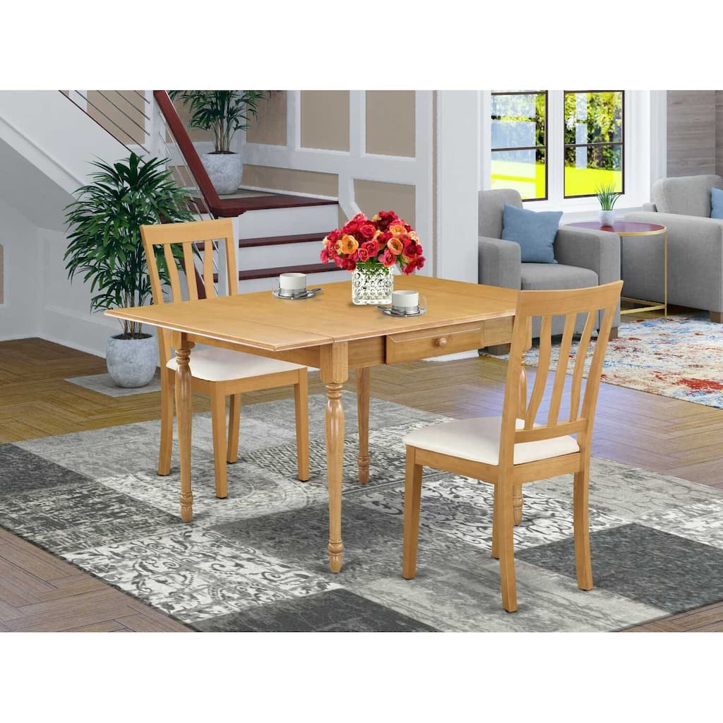 HomeStock 3-Piece Natural Brown Oak Finish Solid Wood Top with Dropleaf Dining Table Set
