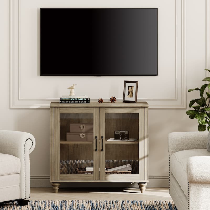 TV Stand with Glass Doors, TV Console Table TV Cabinet