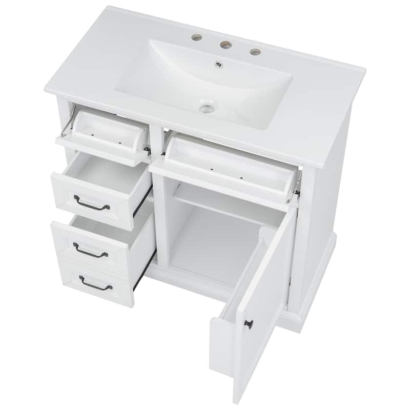 GDFStudio - Avalon 36-Inch Bathroom Vanity with Ceramic Sink Top, Freestanding Storage Cabinet, Pre-Drilled for 8-Inch Faucet