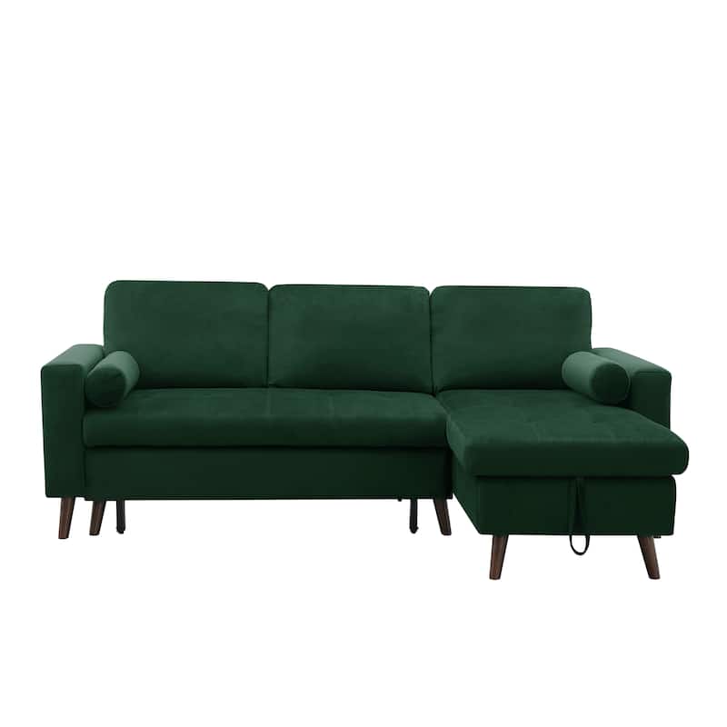 88" Velvet Sleeper Sectional Sofa with Chaise & Storage
