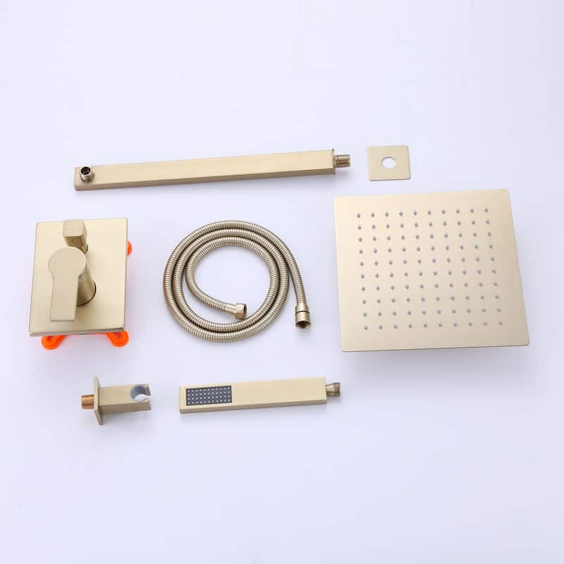 Brushed Gold Square Double Handle Bathroom Shower Set with Balance Valve
