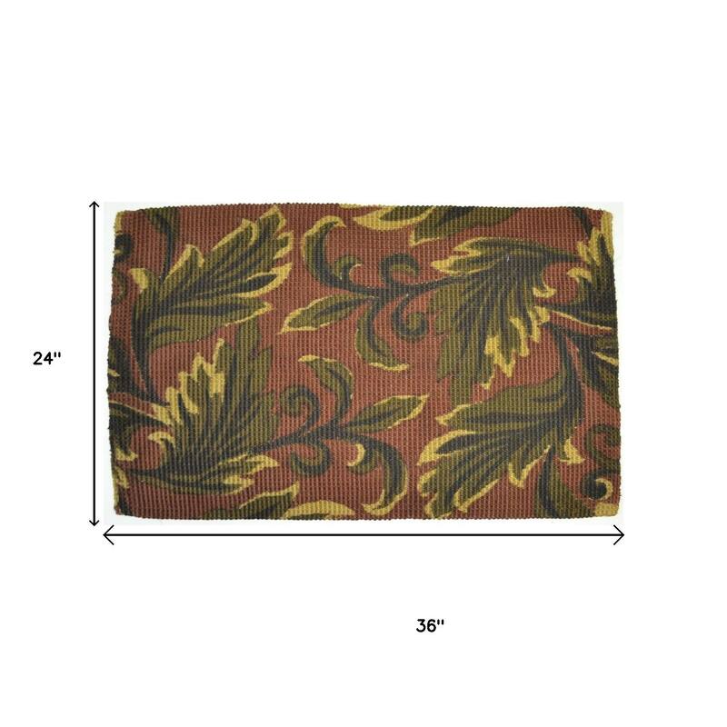 HomeRoots Botanical Leaves Casual Rectangle Area Rug - 36.00 in. x 24.00 in. x 0.25 in.