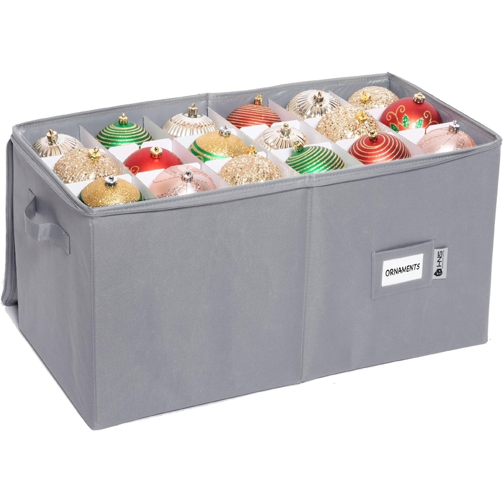 Xmas Ornament Storage Container with Dividers Fits Up to 54 - 4" Ornaments, Durable 600D, Red