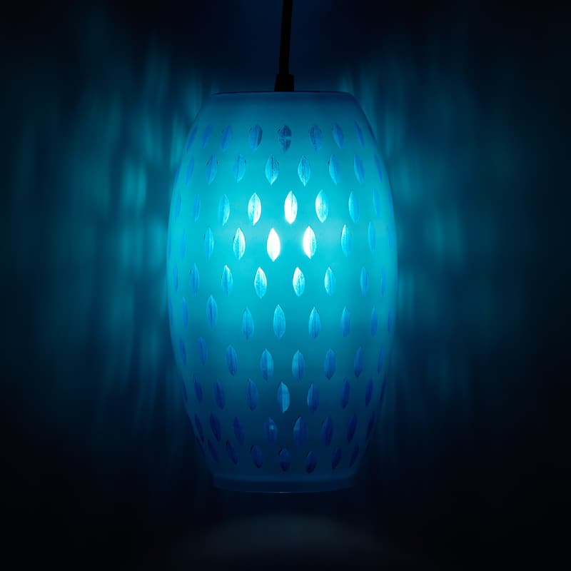 Adriana River of Goods Black Metal and White/Blue Glass 6-Inch Pendant Light with Adjustable Hanging Cord - 6" x 6" x 70.75"