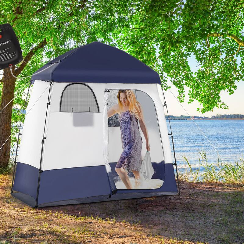Outsunny Shower Tent, Privacy Shelter for Camping, Dressing Changing Room, Portable Instant Outdoor Shower Tent - Dark Blue