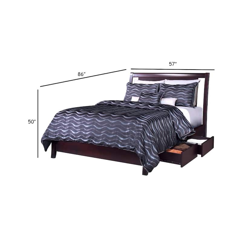 Fang Full Storage Bed, 4 Drawers, Tropical Mahogany Wood, Espresso Brown