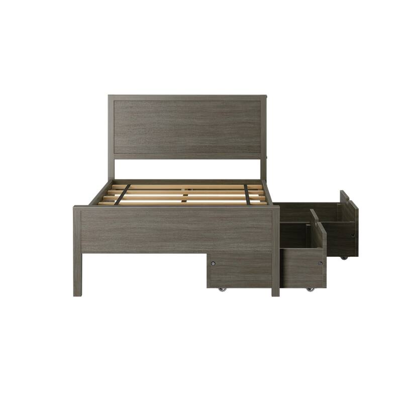 Max and Lily Twin-Size Bed with Panel Headboard and Storage Drawers