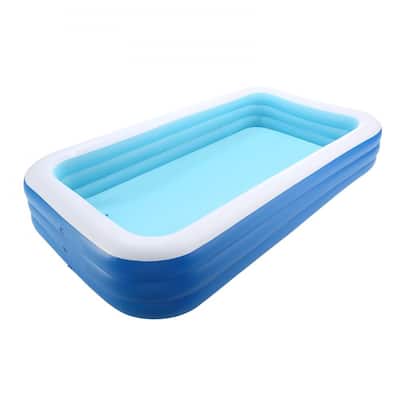 Blue PVC 3-Layer Rectangular Inflatable Pool with Drain and Patches - 118.11 x 67.01 x 20 inch