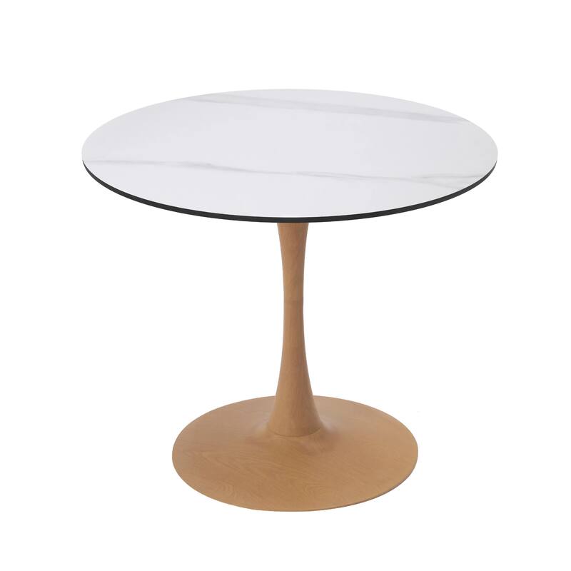 Bristol 24" Round Dining Table with MDF Top and Natural Wood Steel Pedestal Base for Modern Kitchen and Dining Room - White