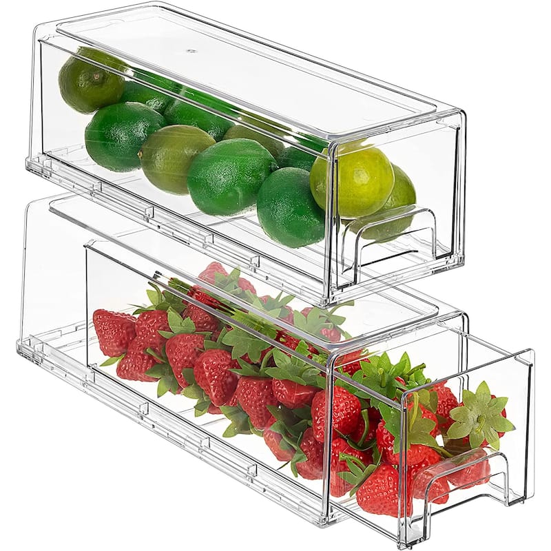 Sorbus Fridge Drawers - Clear Stackable Pull Out Refrigerator Organizer Bins 2 Pack, Small - Clear
