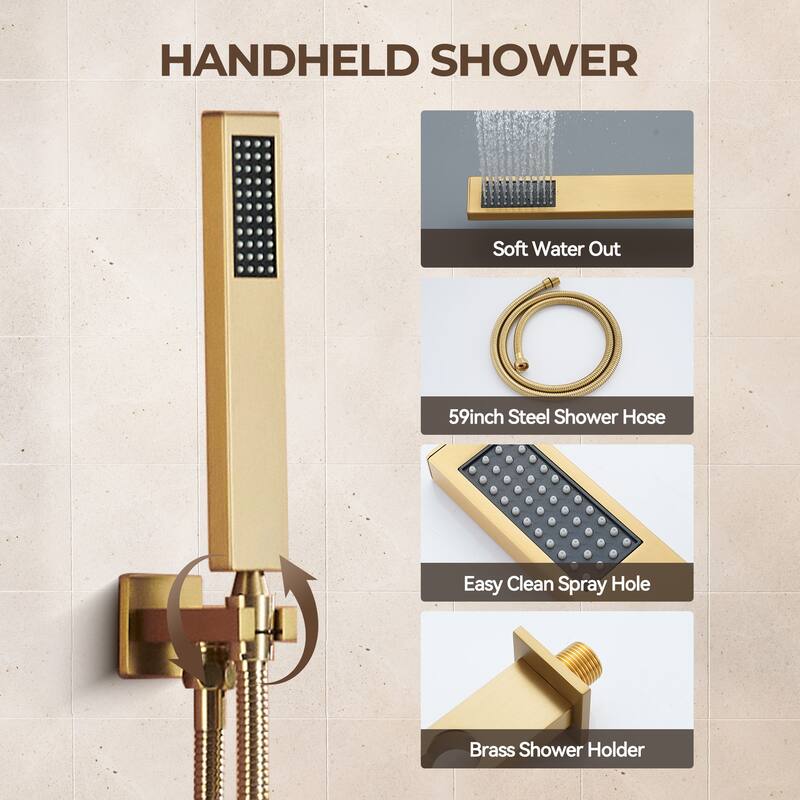 Pressure-Balanced 3-Spray 12 in. Wall Mount Shower System with Handheld Shower Head and 6 Body Jets - 12" x 12"