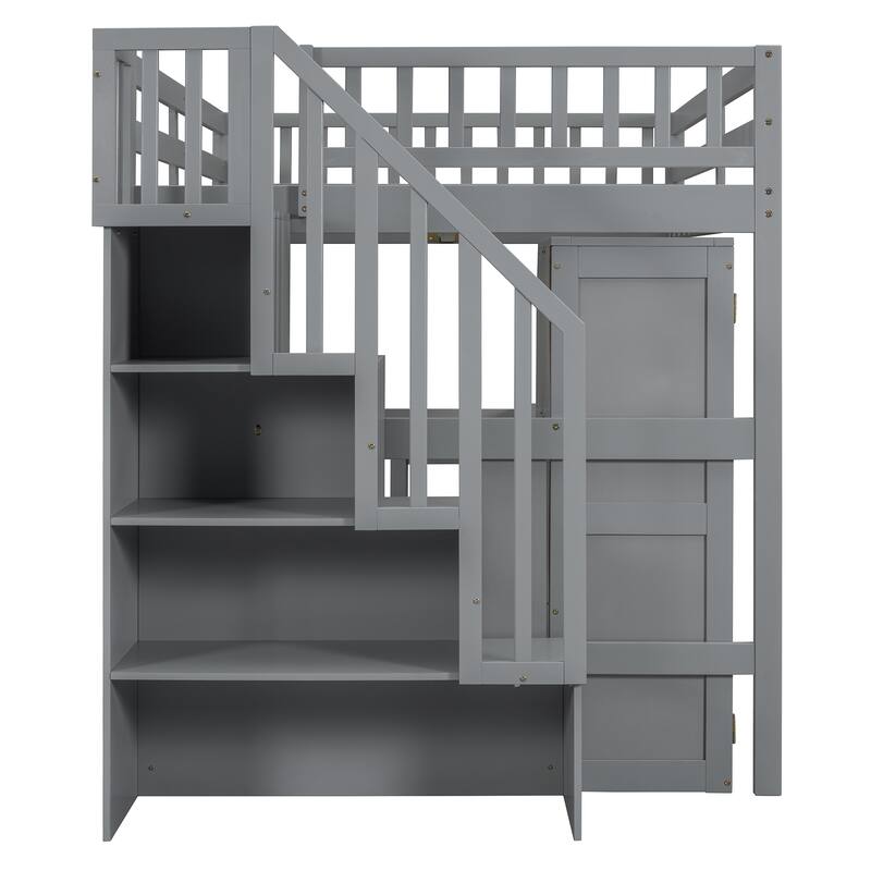Space-Saving Full Size Loft Bed with Playhouse Design, Desk, Drawers, & Wardrobe - White, Multifunctional for Kids & Teens