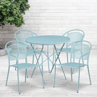 30-in. Round Steel Folding Patio Table Set w/ 4 Chairs
