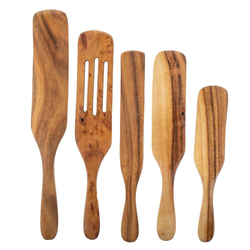 Spurtle Kitchen Cooking Utensil Teak Wood Non Stick Wooden Spatula Spoon 10pc