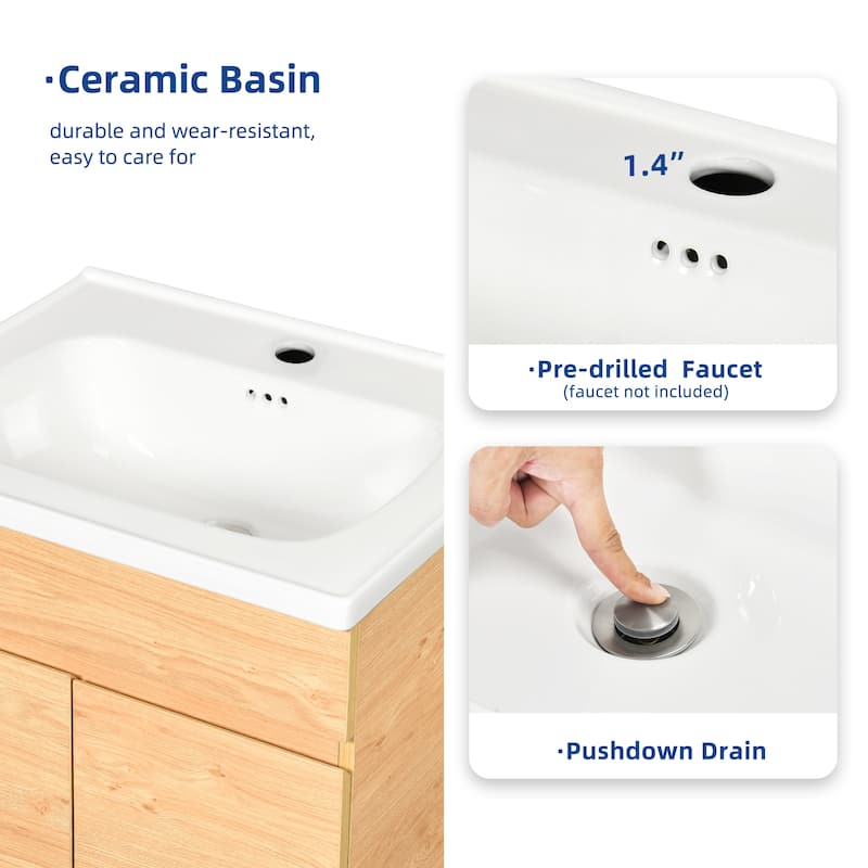 Moasis 16''/24''/36" Freestanding Single Bathroom Vanity with Ceramic Basin