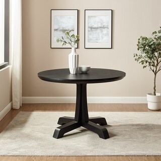 Walker Edison Rustic Round Dining Table with Pedestal Base - Bed Bath ...