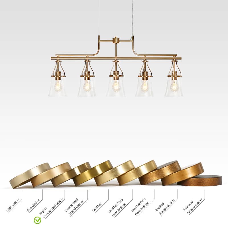 Haye Modern Gold Brass 5-Light Chandelier Seeded Glass Kitchen Island Lights for Dining Room - L37.8" x W 5.3" x H16.5"