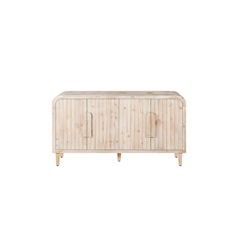59'' Farmhouse Curved Vintage Storage Sideboard with Large Wooden Handles, Adjustable Shelves for Kitchen,Dining Room
