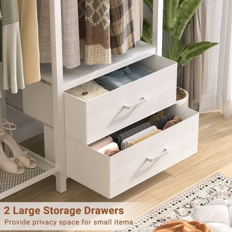 Garment Rack Heavy Duty Clothes Rack Free Standing Closet Organizer with Shelves and 2 hanging Rods