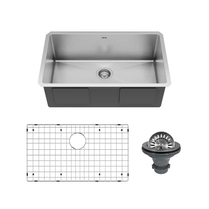 Karran 30" Undermount Large Single Bowl Stainless Steel Sink Kit