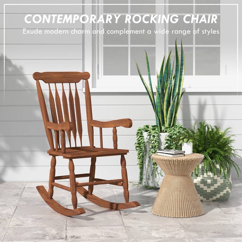 Outdoor Wood Rocking Chair, 350 lbs. Porch Rocker with High Back