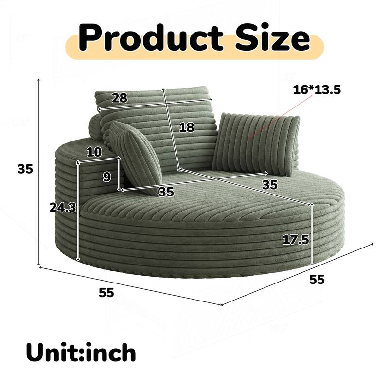 Comfortable Corduroy Foam Swivel Chair for Various Rooms, Enhancing Relaxation