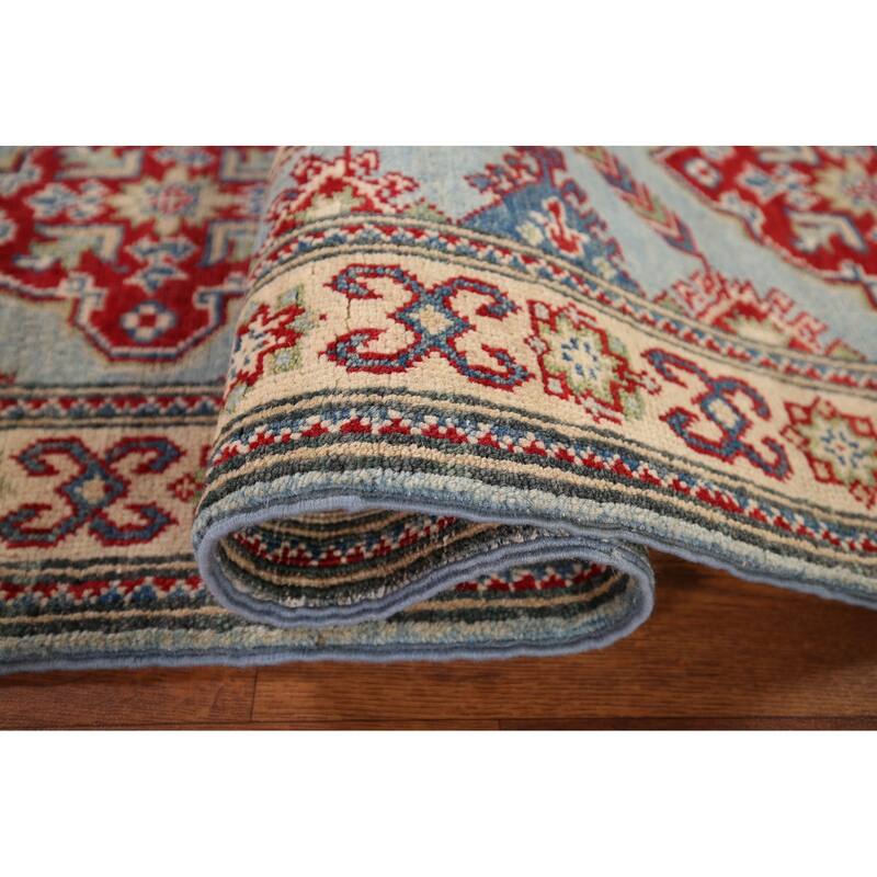Light Blue Kazak Oriental Runner Rug Handmade Wool Carpet - 2'1" x 5'10"