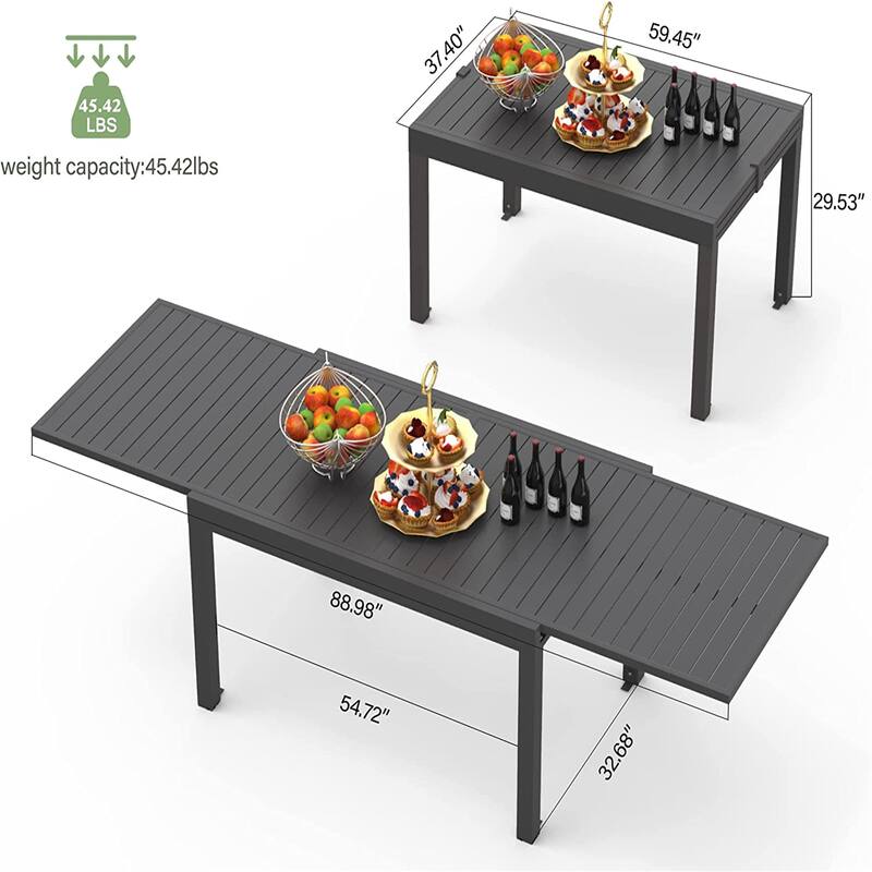 Patio Dining Expandable Table,Metal Aluminum Outdoor Table for 6-8 Person Rectangular Table for Garden Lawn Porch Bistro