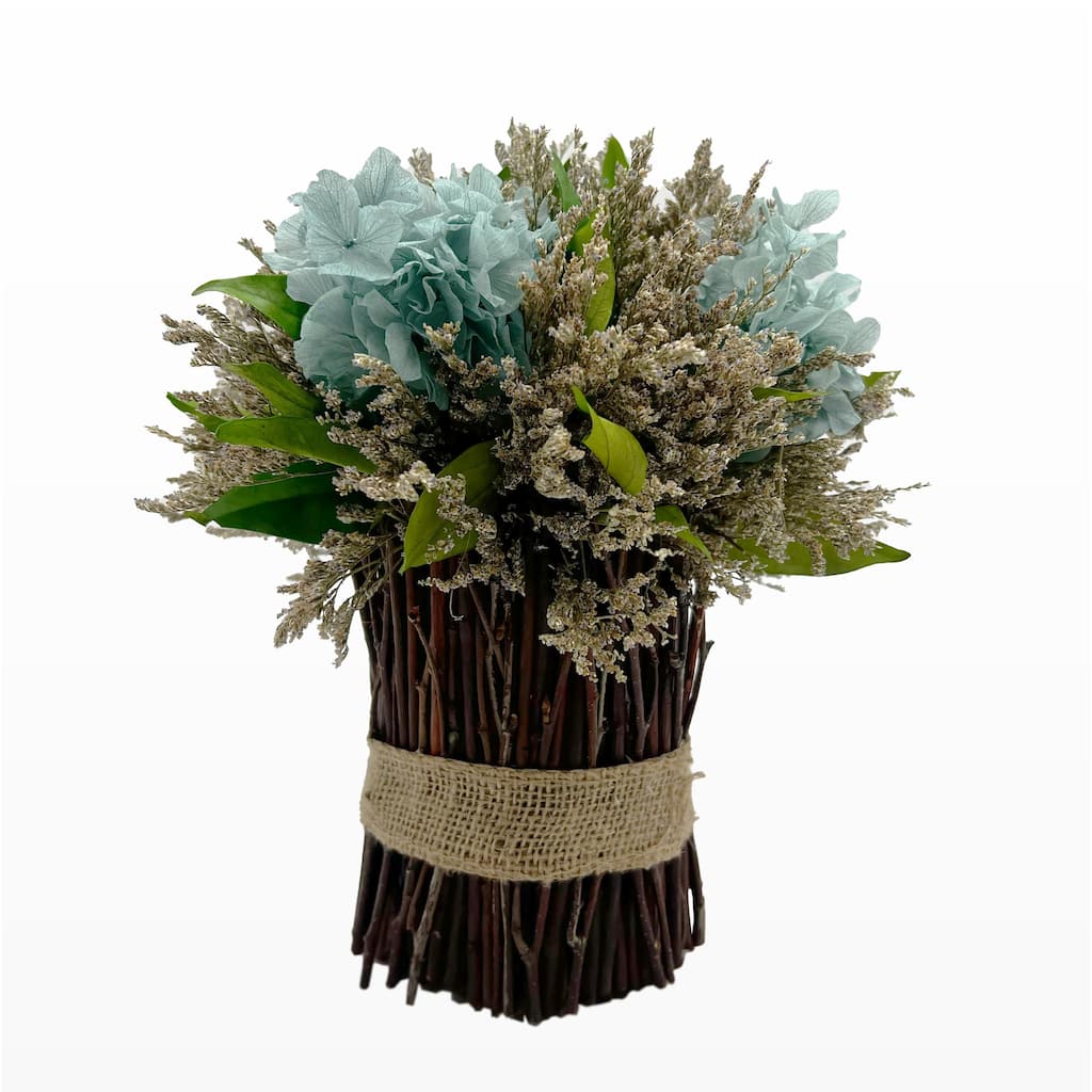 Preserved 10 Inch Decorative Hydrangea Standing Topiary Plant - Green - 10X8