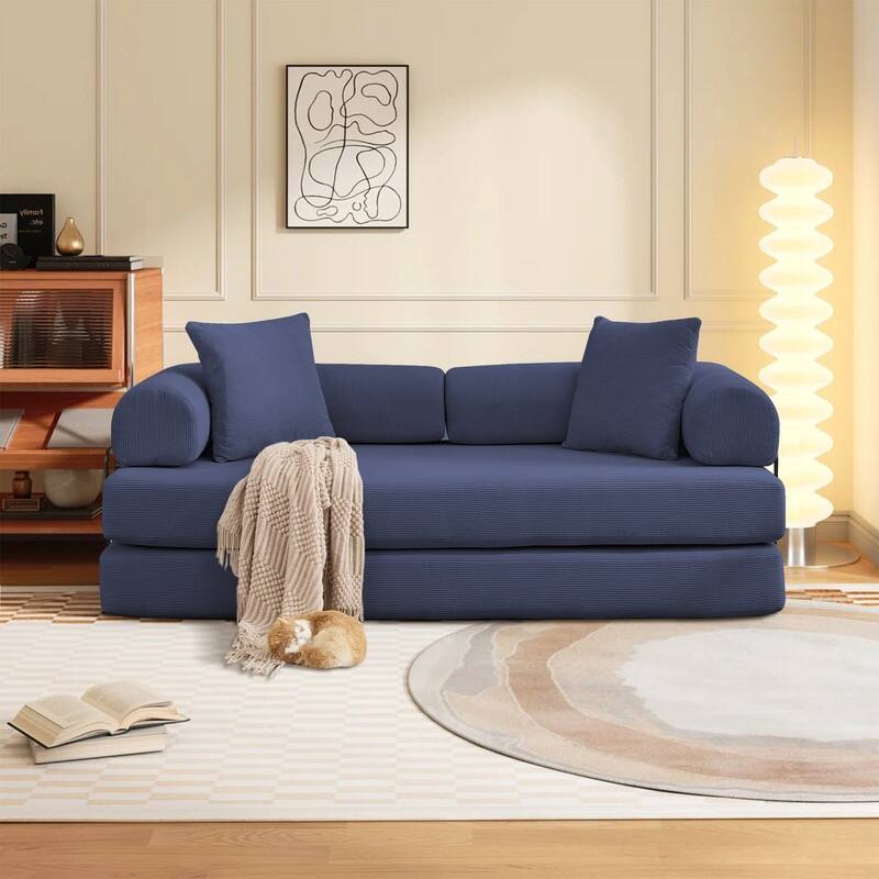Folding Convertible Sleeper Sofa Bed with Modular Design Perfect for Living Room and Guest Space - Blue