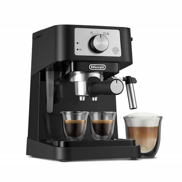 Manual Espresso Machine, 15 Bar Pump Pressure + Milk Frother Steam Wand - Black