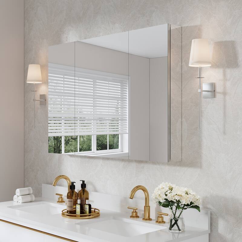 44"W X 30'H Bathroom Recessed or Surface Wall Mount Medicine Cabinet With Adjustable Glass Shelves