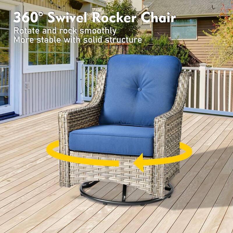 OVIOS 8-piece Patio Wicker Swivel Rocking Chair Set With Ottoman