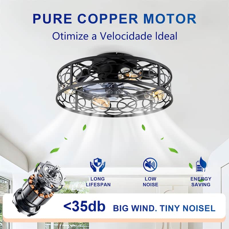 20" Caged Ceiling Fans with Lights and Remote Control, NOT Included Bulbs