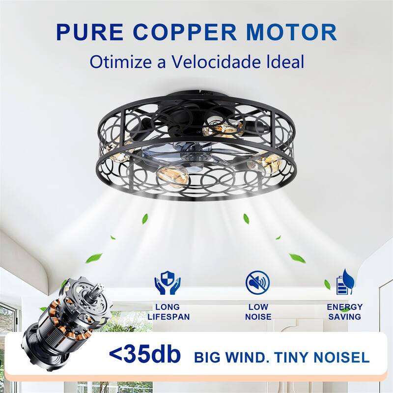 20" Low Profile Caged Ceiling Fans with Remote Control, NOT Included Bulbs