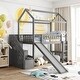 preview thumbnail 1 of 26, Modern and Playful Design Wood Loft Bed with Slide, Ladder, Storage Stairs and Roof, Twin size Grey