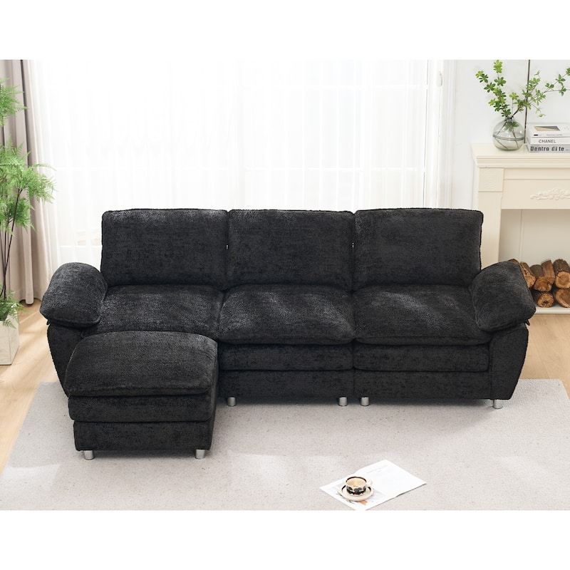Modern dark three-seater sofa, polyester sofa sleeper, comfortable upholstered furniture for living room, apartment