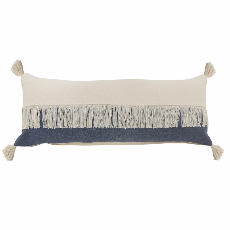 HomeRoots 14" X 36" Denim Blue And Off-White 100% Cotton Zippered Pillow