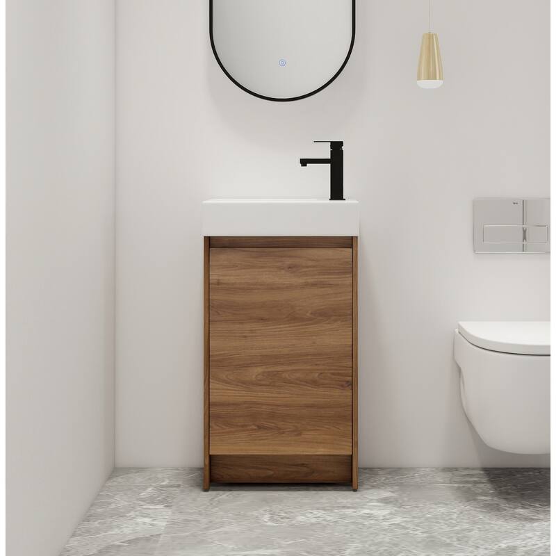 Malwee 18" FreeStanding Bathroom Vanity, Mini Floor Stand Bathroom Vanity with Sink,Soft Close Door and Adjustable shelf - Brown