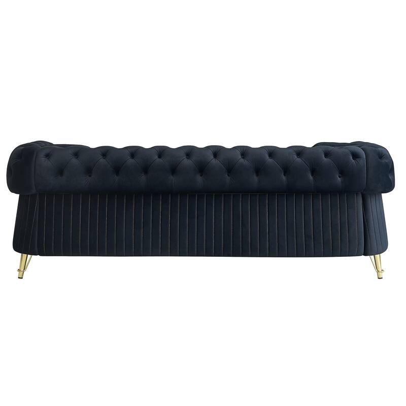 Oversized Chesterfield Tufted Sofa, Velvet Upholstered 3 Seater Sofa, Deep Seat Sofa with 2 Toss Pillows for Living Room