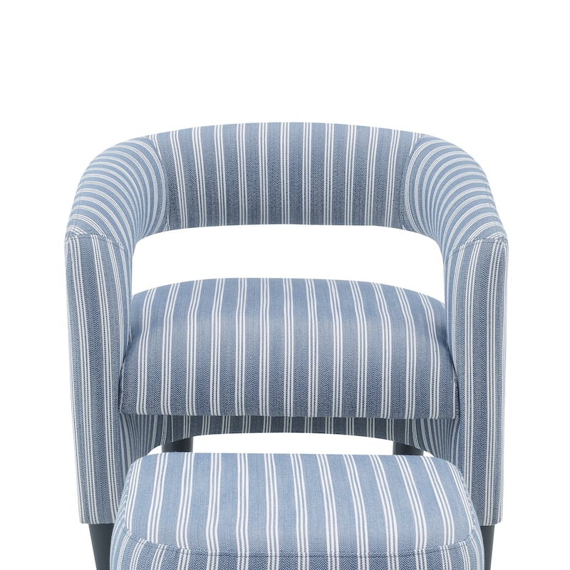 Modern Striped Accent Barrel Chair with Ottoman Set