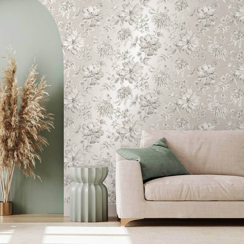 Fine Decor Gabriela Champagne Floral Wallpaper - N/A
