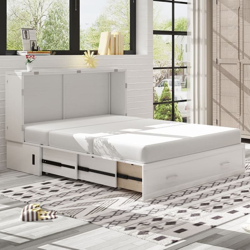 Mixoy Murphy Bed Cabinet Bed Chest with Mattress & Drawer